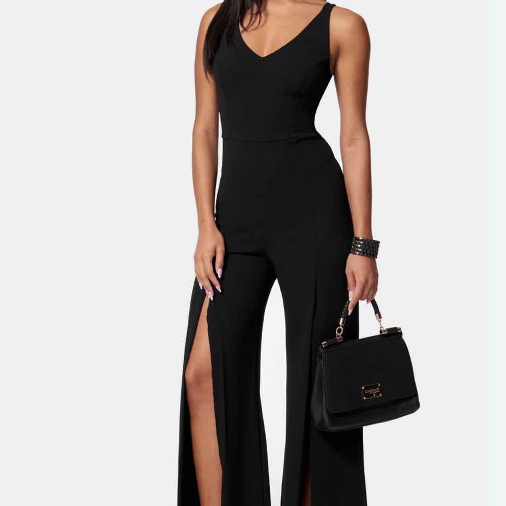 Bebe V Neck Open Leg Jumpsuit